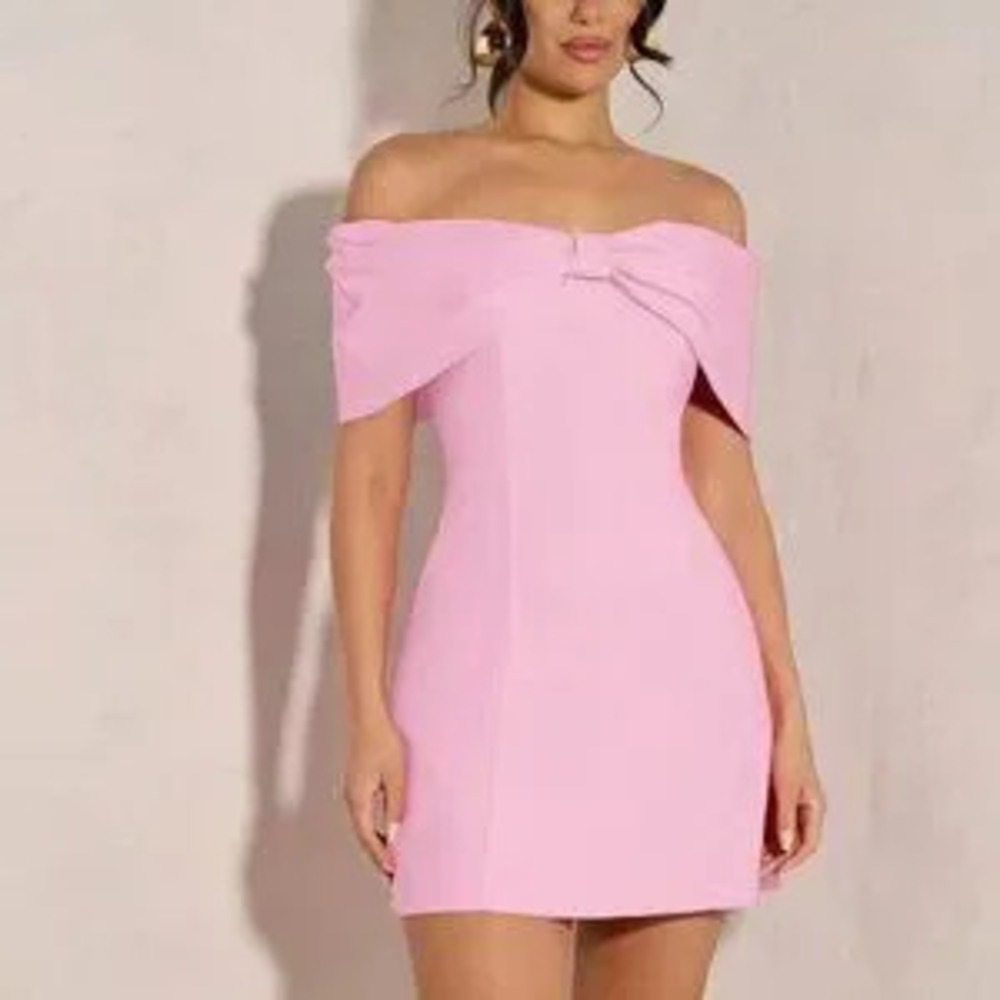ZARA Pink Elegant Women's Off Shoulder Bowknot Cocktail Mini Dress